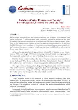 Building a Caring Economy and Society* Beyond Capitalism, Socialism, and Other Old Isms