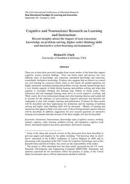 Cognitive and Neuroscience Research on Learning And