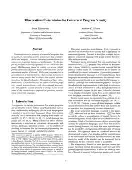 Observational Determinism for Concurrent Program Security