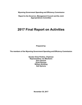 2017 Final Report on Activities