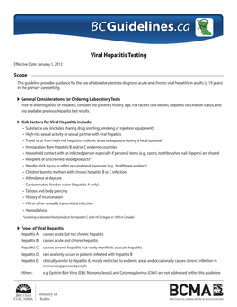 Viral Hepatitis Testing Effective Date: January 1, 2012