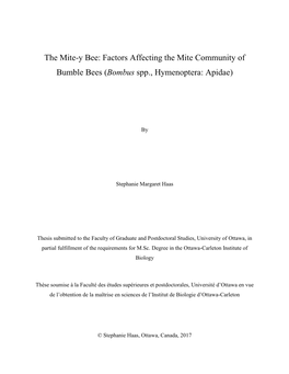 The Mite-Y Bee: Factors Affecting the Mite Community of Bumble Bees (Bombus Spp., Hymenoptera: Apidae)