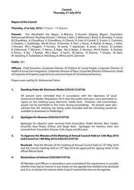 Minutes Document for Council, 21/07/2016 19:15