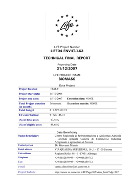 Technical Interim / Final Report Life-Environment 2005