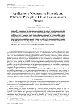 Application of Cooperative Principle and Politeness Principle in Class Question-Answer Process