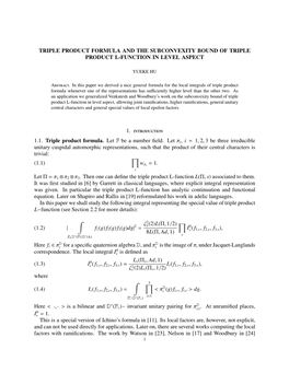 Triple Product Formula and the Subconvexity Bound of Triple Product L-Function in Level Aspect