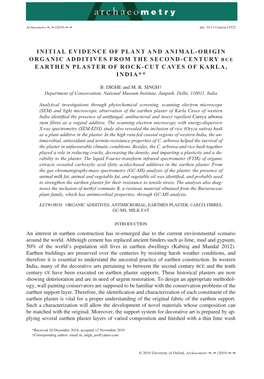 Initial Evidence of Plant and Animal-Origin Organic Additives from the Second-Century Bce Earthen Plaster of Rock-Cut Caves of Karla, India**