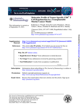 Molecular Profile of Tumor-Specific CD8+ T Cell Hypofunction in a Transplantable Murine Cancer Model