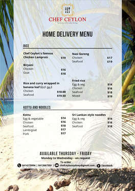 Home Delivery Menu