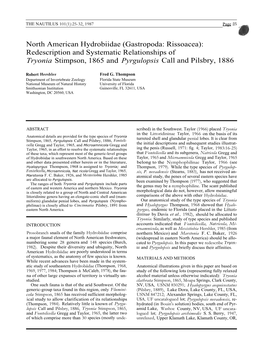 North American Hydrobiidae (Gastropoda: Rissoacea): Redescription and Systematic Relationships of Tryonia Stimpson, 1865 and Pyrgulopsis Call and Pilsbry, 1886