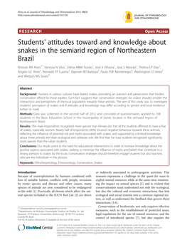 Students' Attitudes Toward and Knowledge About Snakes in The