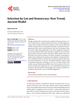 Selection by Lot and Democracy: New Trend, Ancient Model