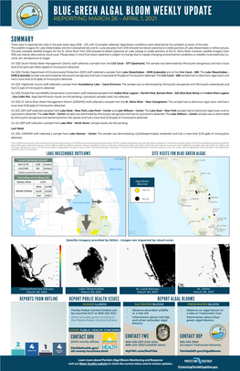 Blue-Green Algal Bloom Weekly Update Reporting March 26 - April 1, 2021