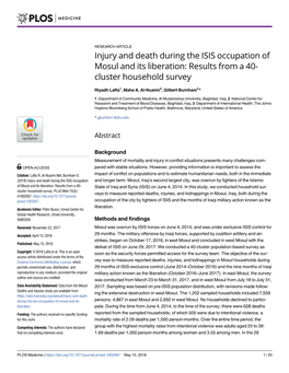 Injury and Death During the ISIS Occupation of Mosul and Its Liberation: Results from a 40- Cluster Household Survey