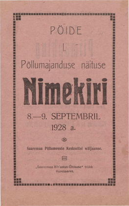 PÖIDE Põlluma Anduse Näituse 8—9. SEPTEMBRIL 1928 A