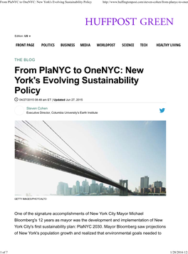 From Planyc to Onenyc: New York's Evolving Sustainability Policy