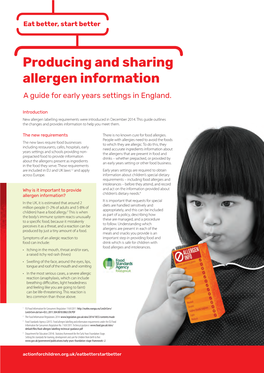 Producing and Sharing Allergen Information a Guide for Early Years Settings in England
