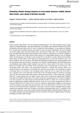 Modeling Climate Change Impacts on Crop Water Demand, Middle Awash River Basin, Case Study of Berehet Woreda