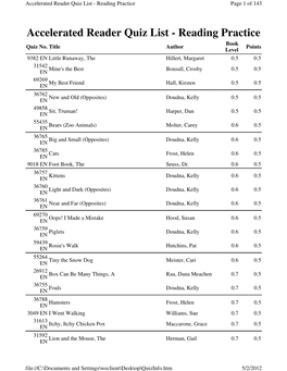 Accelerated Reader Quiz List - Reading Practice Page 1 of 143