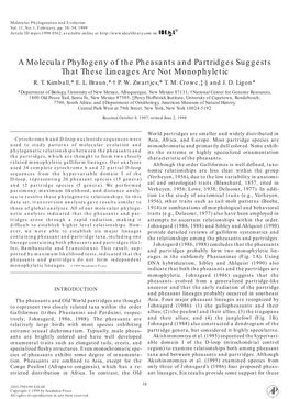 A Molecular Phylogeny of the Pheasants and Partridges Suggests That These Lineages Are Not Monophyletic R