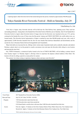 Tokyo Sumida River Fireworks Festival - Held on Saturday, July 29