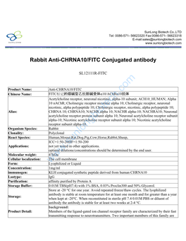 Rabbit Anti-CHRNA10/FITC Conjugated Antibody-SL12111R-FITC