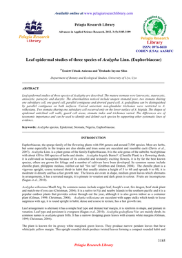 Leaf Epidermal Studies of Three Species of Acalypha Linn