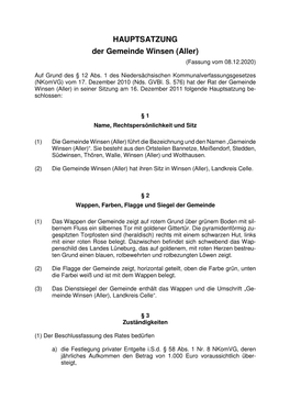 HAUPTSATZUNG Der Gemeinde Winsen (Aller) (Fassung Vom 08.12.2020)