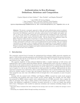 Authentication in Key-Exchange: Deﬁnitions, Relations and Composition