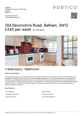 Old Devonshire Road, Balham, SW12 £345 Per Week