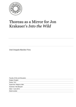 Thoreau As a Mirror for Jon Krakauer's Into the Wild