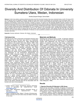 Diversity and Distribution of Odonata in University Sumatera Utara, Medan, Indonesian