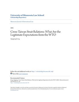 Cross-Taiwan Strait Relations: What Are the Legitimate Expectations from the WTO Qingjiang Kong