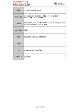 Title 2. List of Recorded Species Author(S)