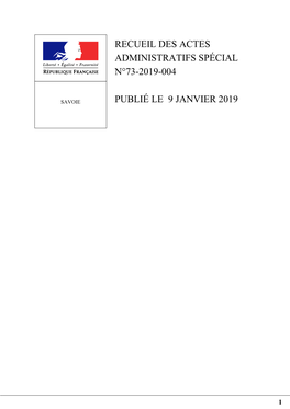 Recueil Des Actes Administratifs Spécial N°73-2019-004 Publié Le 9 Janvier