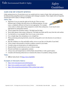 SAFE USE of UTILITY KNIVES Utility and Precision (E.G