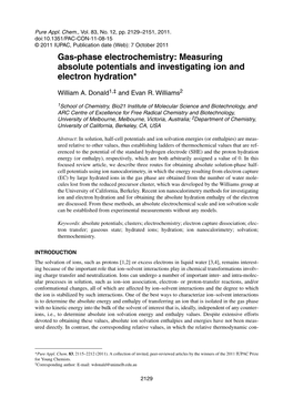 Gas-Phase Electrochemistry: Measuring Absolute Potentials and Investigating Ion and Electron Hydration*