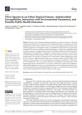 Vibrio Species in an Urban Tropical Estuary: Antimicrobial Susceptibility, Interaction with Environmental Parameters, and Possible Public Health Outcomes