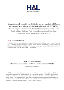 Correction of Cognitive Deficits in Mouse Models Of