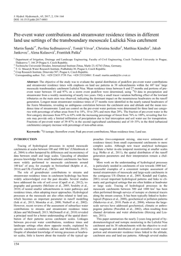 Pre-Event Water Contributions and Streamwater Residence Times in Different Land Use Settings of the Transboundary Mesoscale Lužická Nisa Catchment