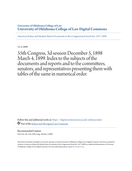 55Th Congress, 3D Session December 5, 1898 March 4, 1899. Index to The