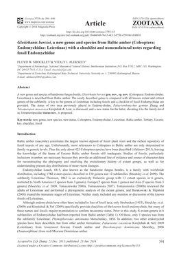 Coleoptera: Endomychidae: Leiestinae) with a Checklist and Nomenclatural Notes Regarding Fossil Endomychidae