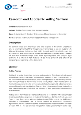 Research and Academic Writing Seminar
