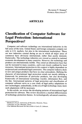 Classification of Computer Software for Legal Protection: International Perspectivest