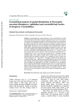 Geostatistical Analysis of Spatial Distribution of Therioaphis Maculata (Hemiptera: Aphididae) and Coccinellid Lady Beetles (Coleoptera: Coccinellidae)