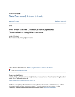 West Indian Manatee (Trichechus Manatus) Habitat Characterization Using Side-Scan Sonar