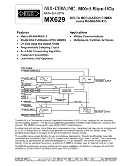 DELTA MODULATION CODEC Meets Mil-Std-188-113 Features