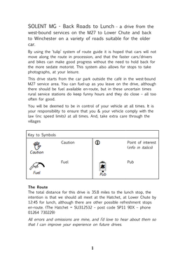 Back Roads to Lunch – a Drive from the West-Bound Services on the M27 to Lower Chute and Back to Winchester on a Variety of Roads Suitable for the Older Car