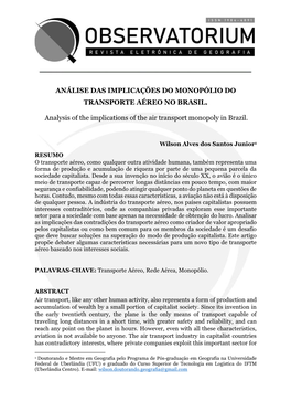 Análise Das Implicações Do Monopólio Do Transporte Aéreo No Brasil