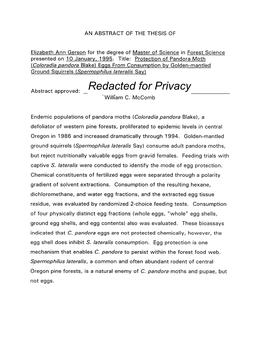 Protection of Pandora Moth (Coloradia Pandora Blake) Eggs from Consumption by Golden-Mantled Ground Squirrels (Spermophilus Lateralis Say)